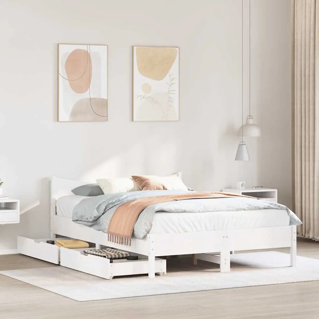 Estrutura de cama com gavetas 120x190 cm pinho maciço branco