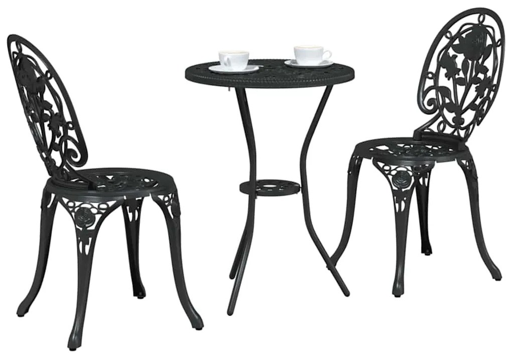 Conjunto de Bistro de Jardim com 3 Peças em Alumínio Fundido Preto
