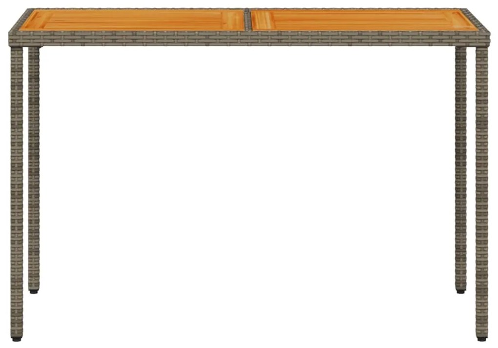 Mesa de jardim com tampo em acácia 115x54x74 cm vime PE cinza