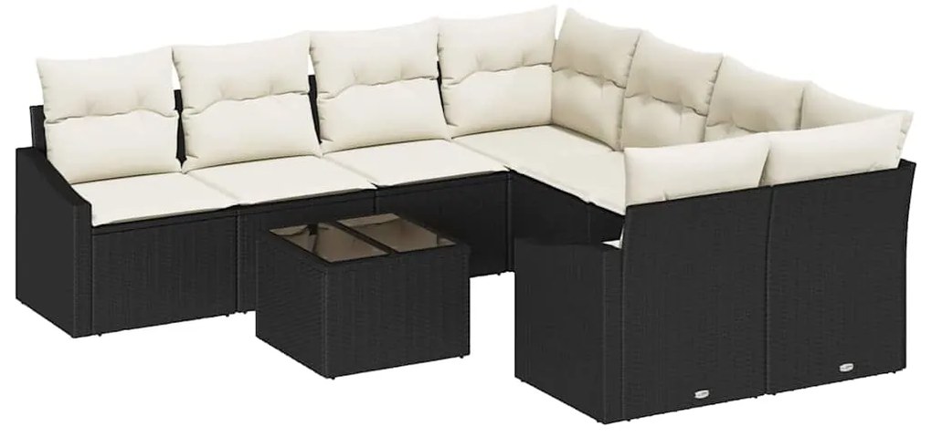 Conjunto de Sofás de Jardim de 9 Peças com Almofadas Preto Polirattan