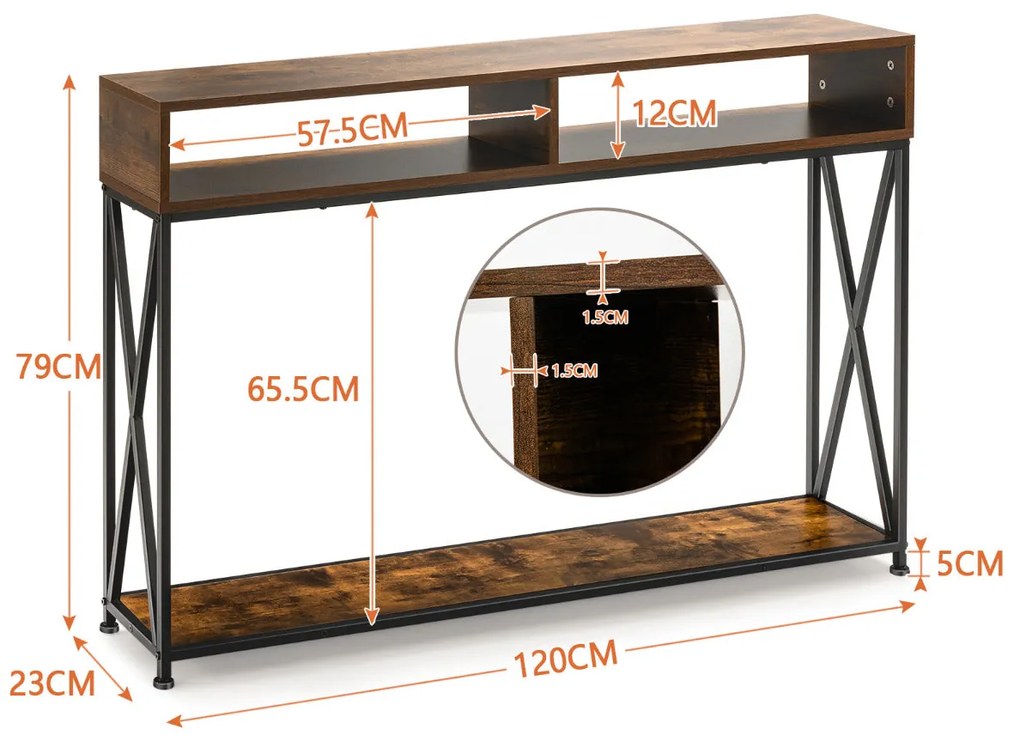 Consola "Varden" - 120 x 23 x 79 cm - Castanho | Mesa Auxiliar com 2 N