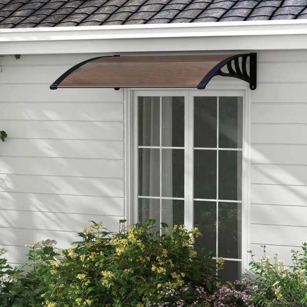 Toldo para janelas ou portas 122 x 99 cm Proteção solar Chuva Neve Vento exterior Castanho