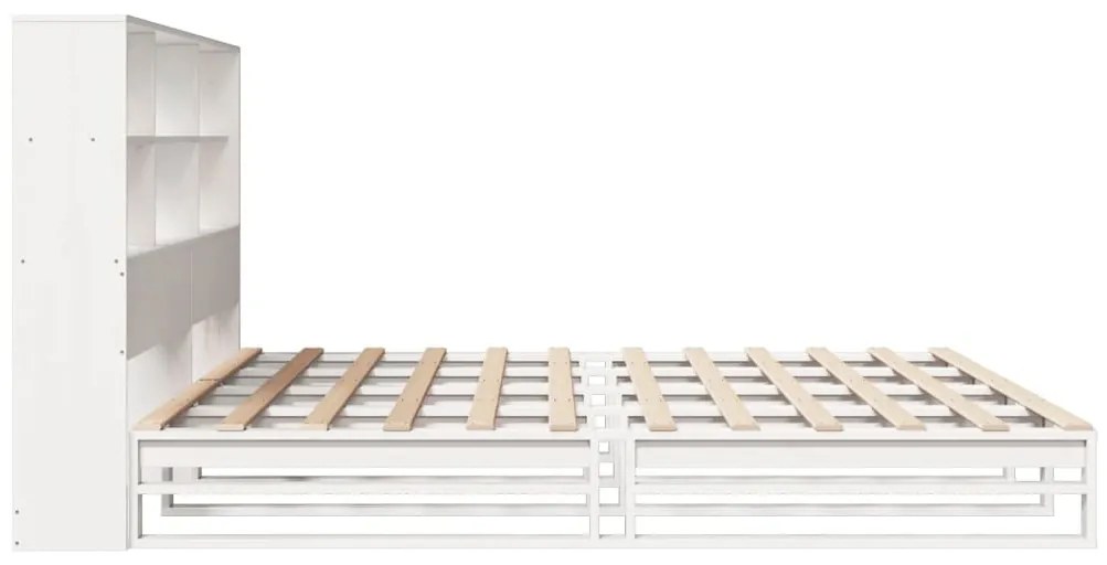 Cama com estante sem colchão 200x200 cm madeira maciça branco