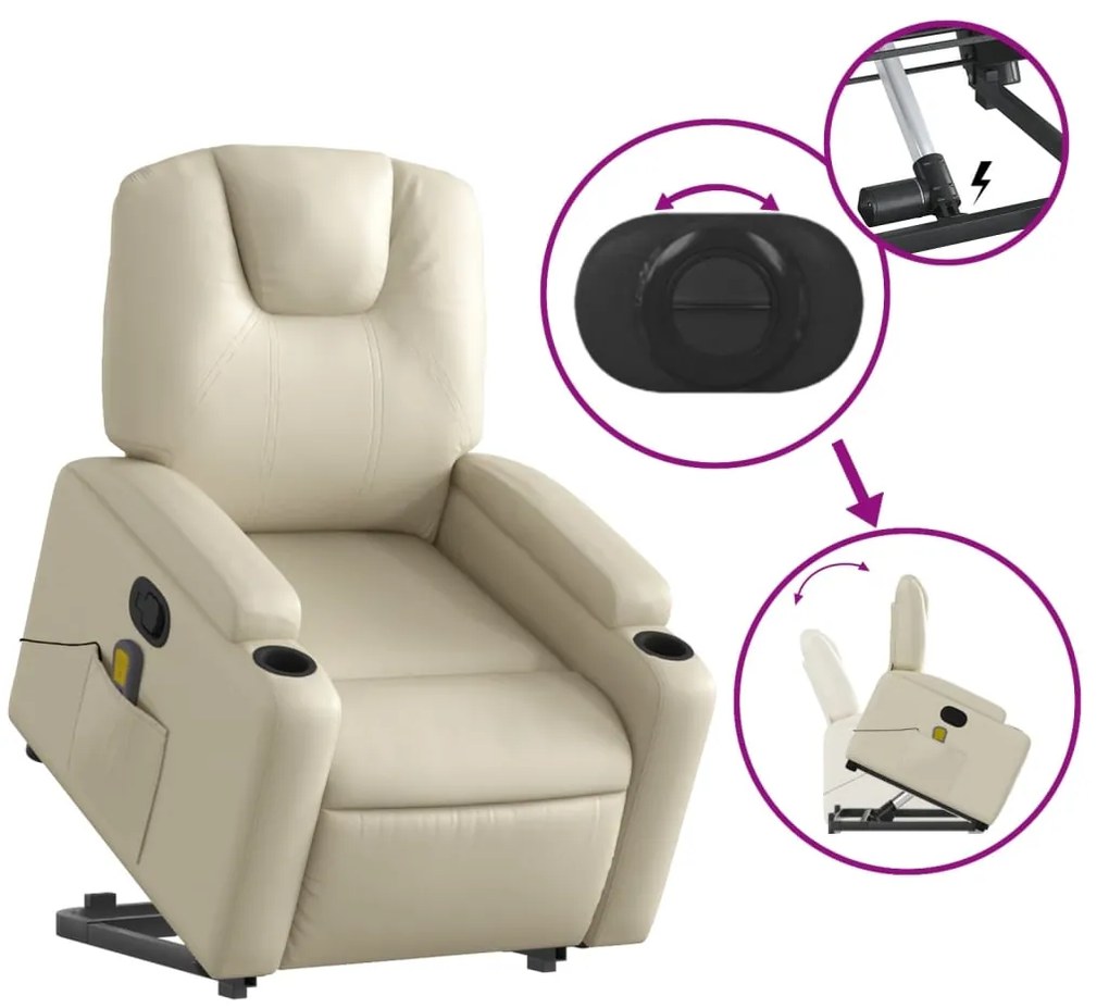 Poltrona reclinável de massagens couro artificial cor creme