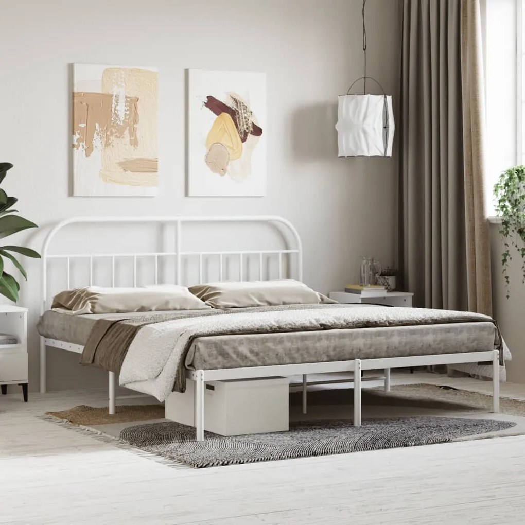 Estrutura de cama com cabeceira 183x213 cm metal branco