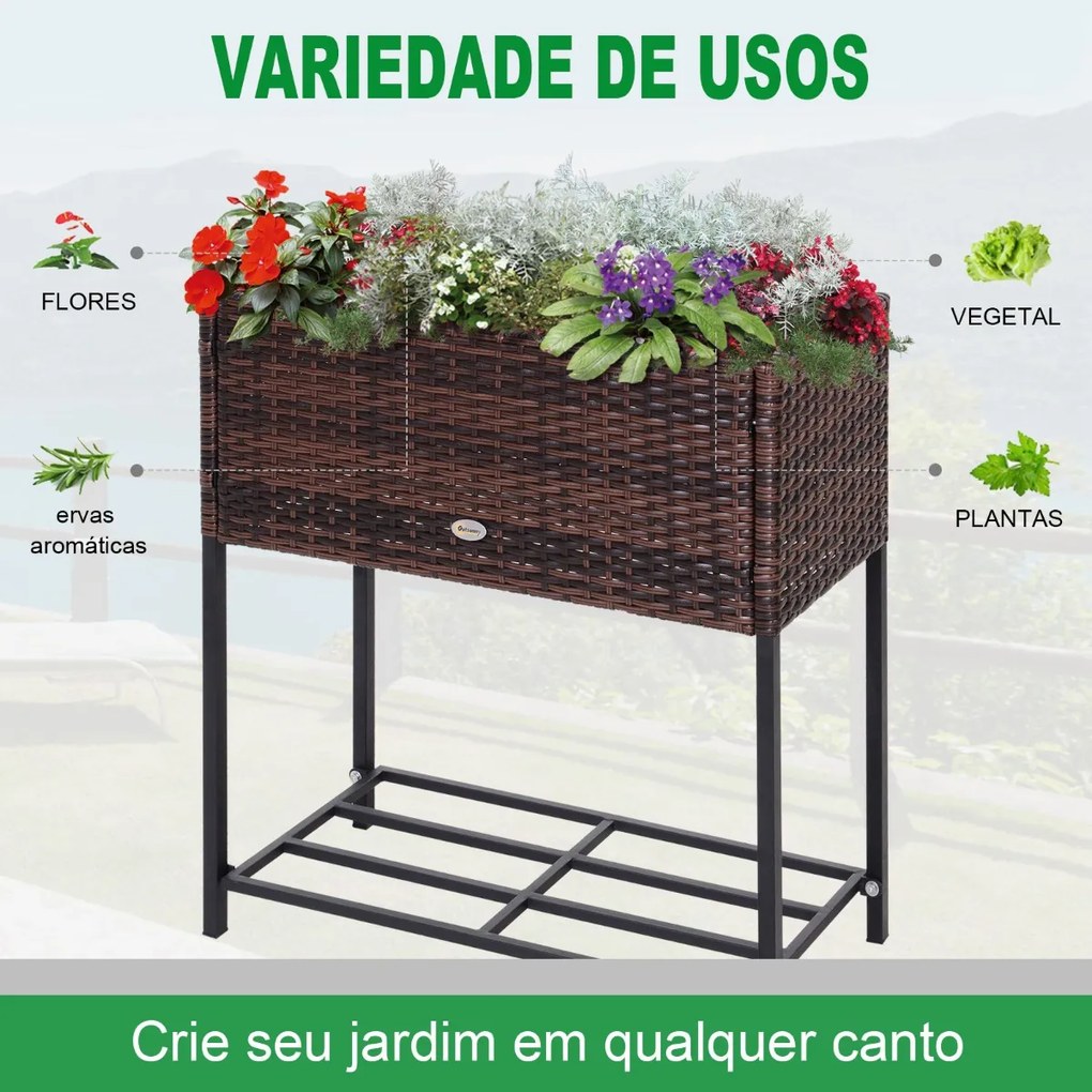 Floreira ao ar livre para jardim urbano Varanda alta com floreira retangular com prateleira 70x30x72 cm