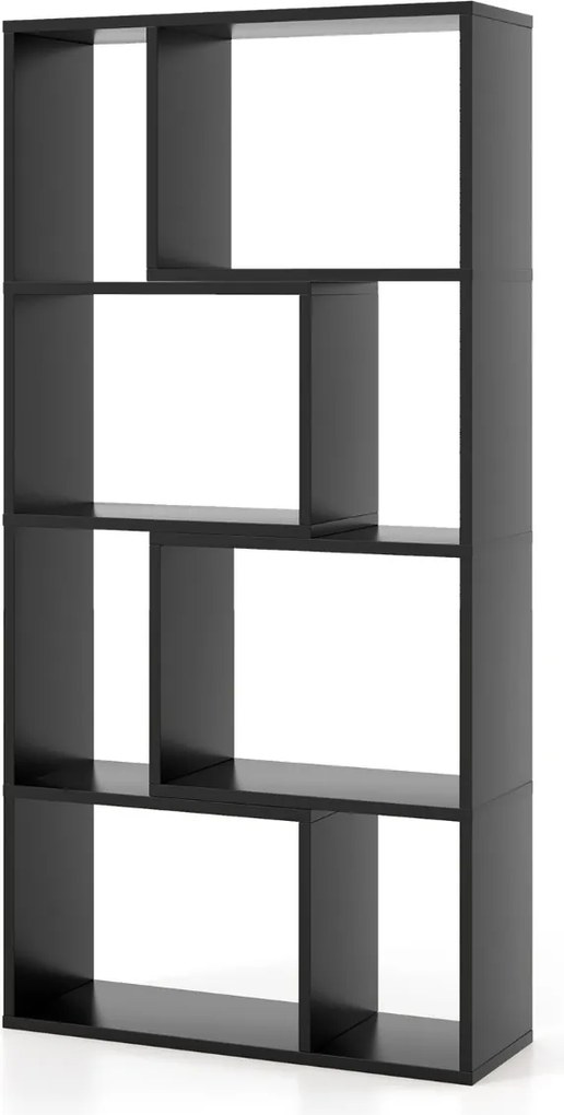 Estante geométrica de 4 níveis 60 x 20 x 120 cm, organizador de 8 cubos, estante aberta para exposição para sala de estar ou escritório Preta