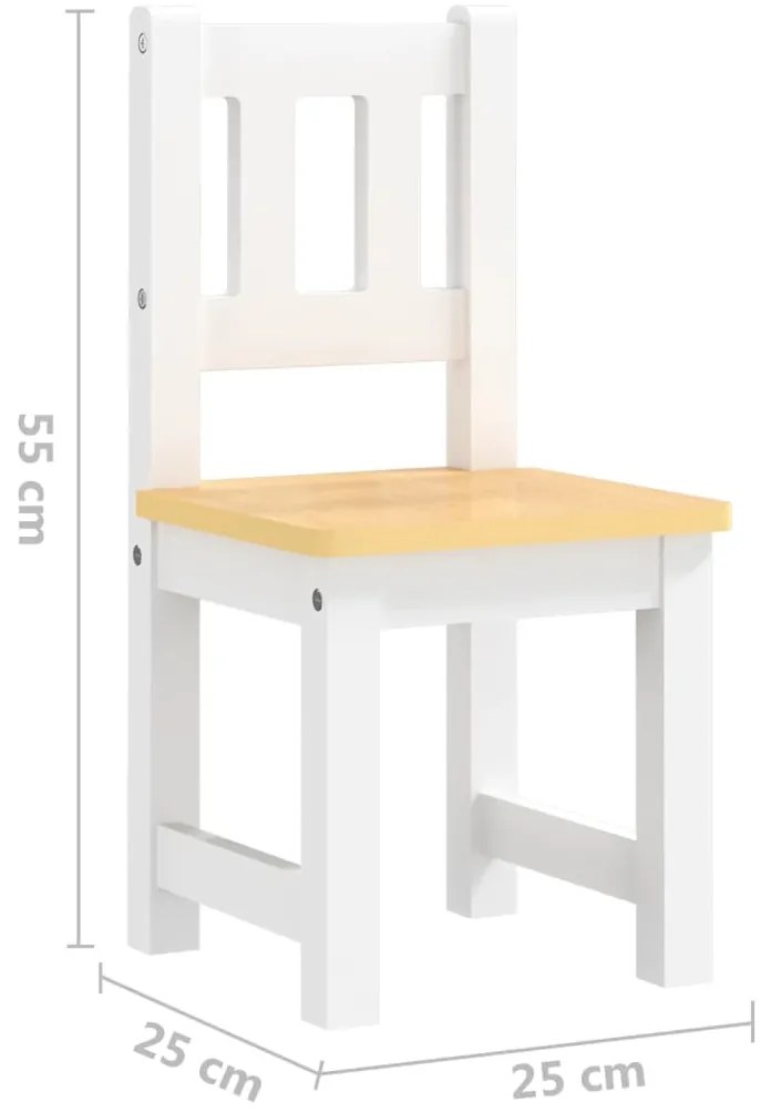 3 pcs conjunto mesa e cadeiras infantil MDF branco e bege