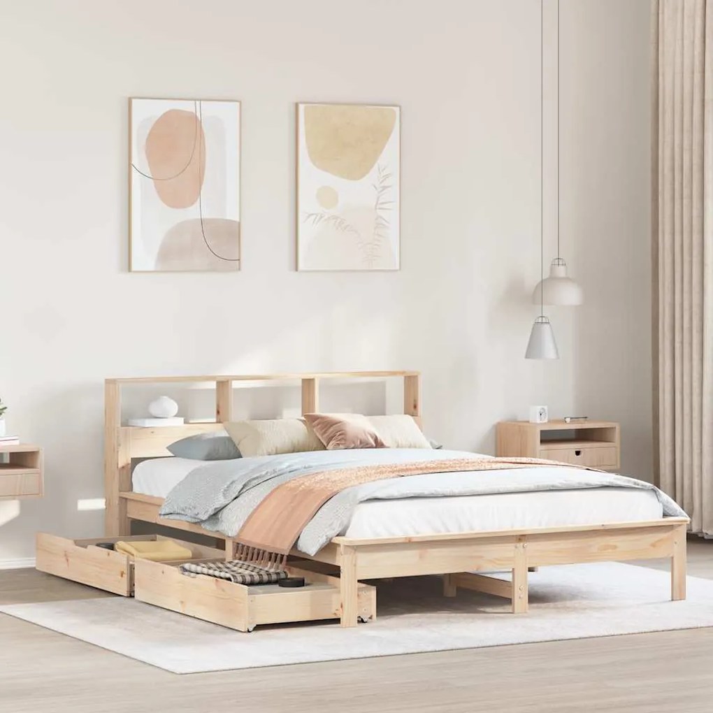 vidaXL Cama com estante sem colchão 140x200 cm pinho maciço