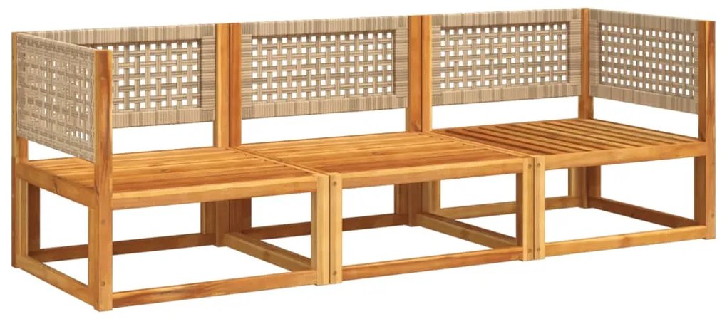 3 pcs conjunto de sofás de jardim com almofadões acácia maciça