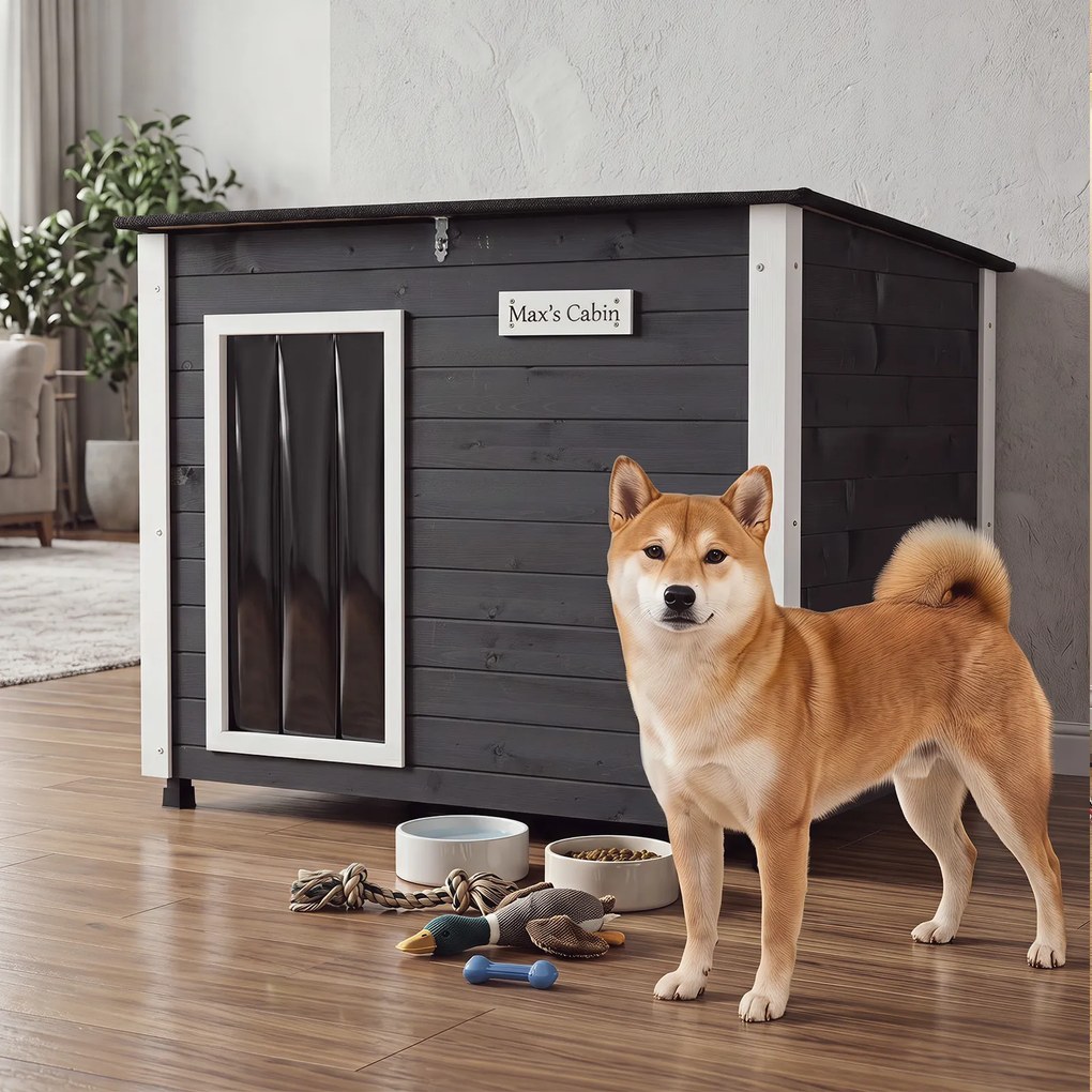 Casota para Cães, 85,5 x 56,5 x 64,5 cm, Teto de Asfalto Impermeável, Cinzento