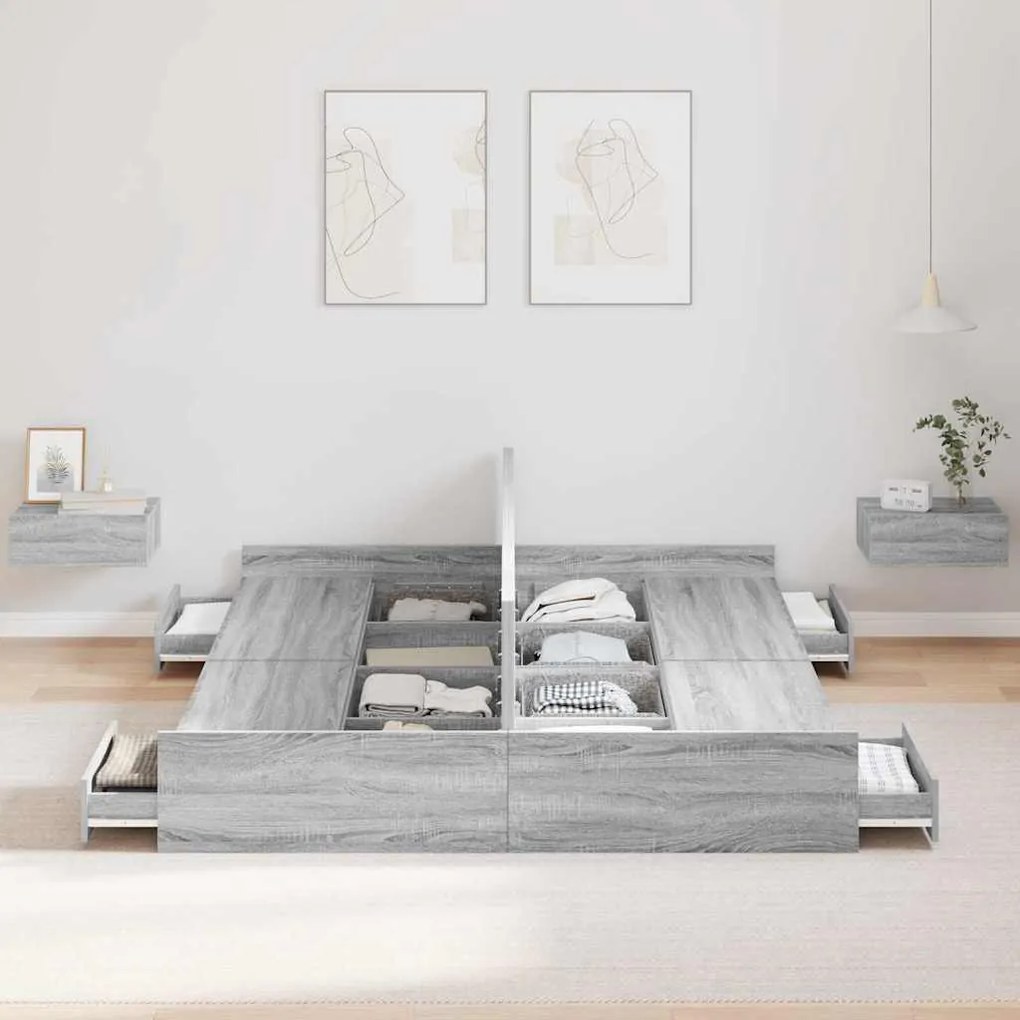 Estrado de cama com arrumação Sonoma cinzento 140 x 200 cm