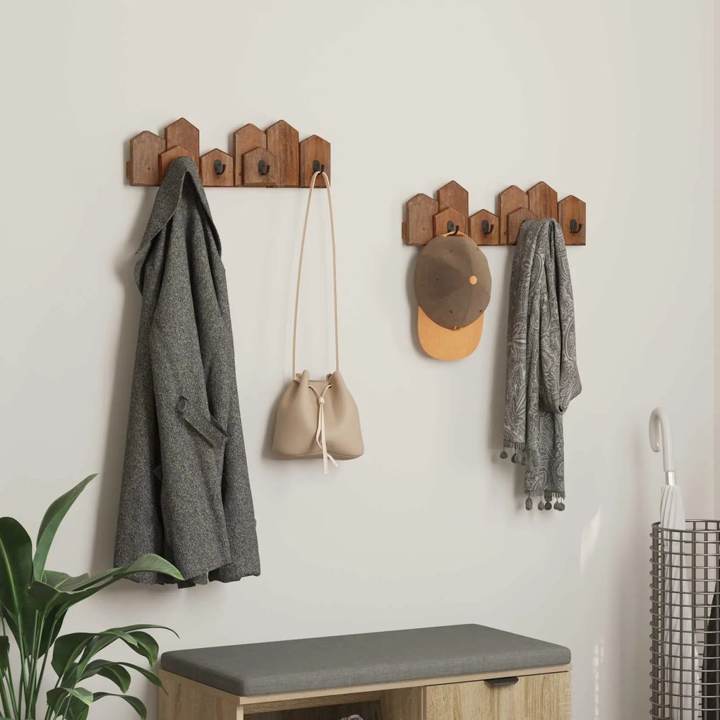 vidaXL Cabide Castanho 48 x 8 x 15 cm Madeira de Mogno Sólida