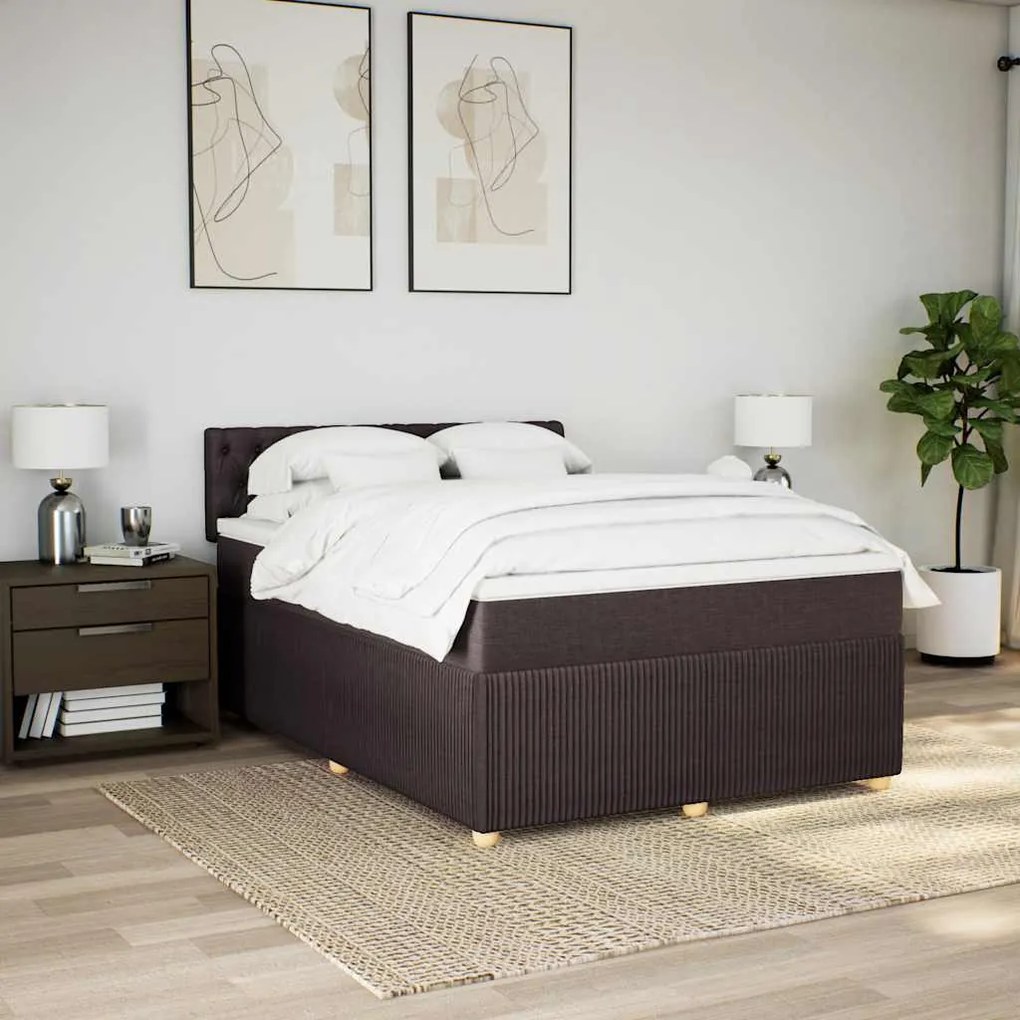 Cama com molas/colchão 140x200 cm tecido castanho-escuro