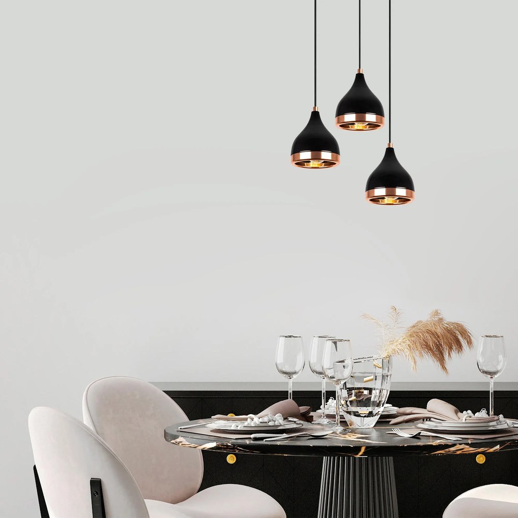 Candeeiro Yildo – Preto e Cobre – 38 cm Diâmetro, Altura Ajustável 31-