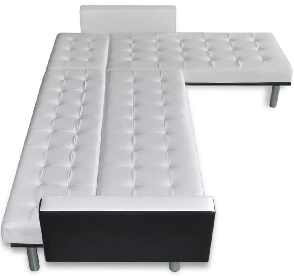 Sofá-cama em forma de L, couro artificial, branco