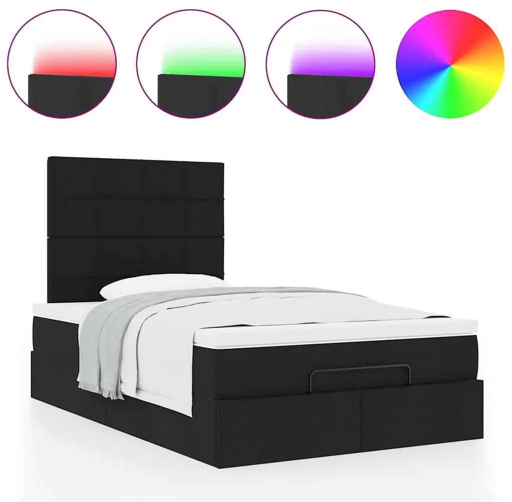 Estrutura de cama otomana com colchão preto 120x190 cm tecido