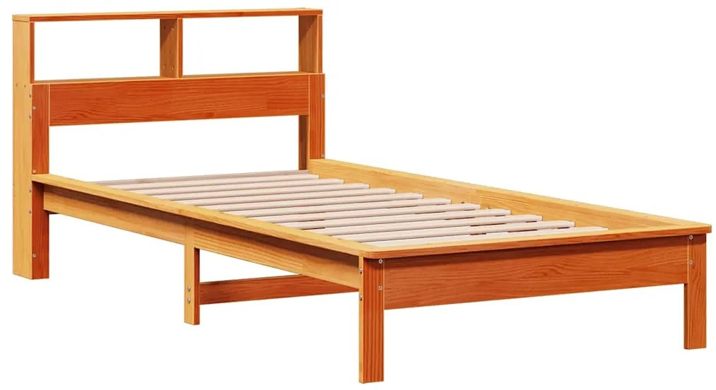 Cama com estante sem colchão 90x190cm pinho maciço castanho-mel