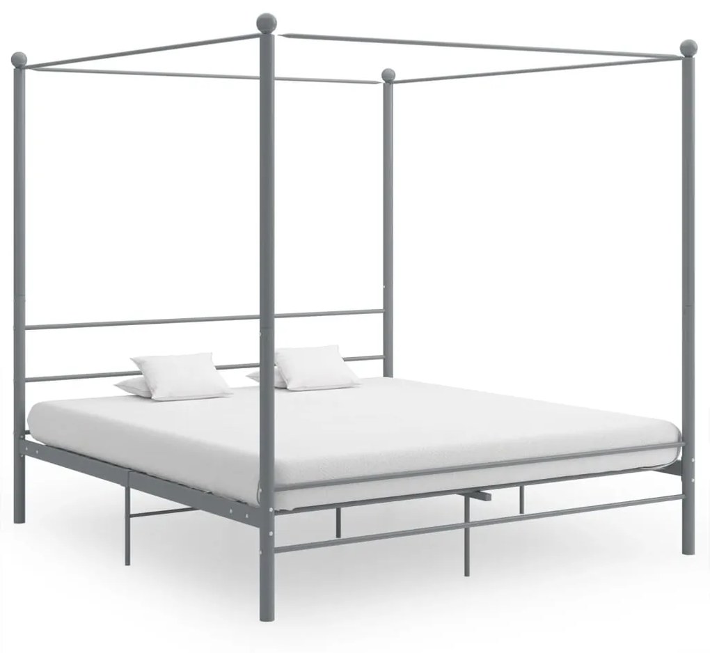 vidaXL Estrutura de cama com dossel 180x200 cm metal cinzento