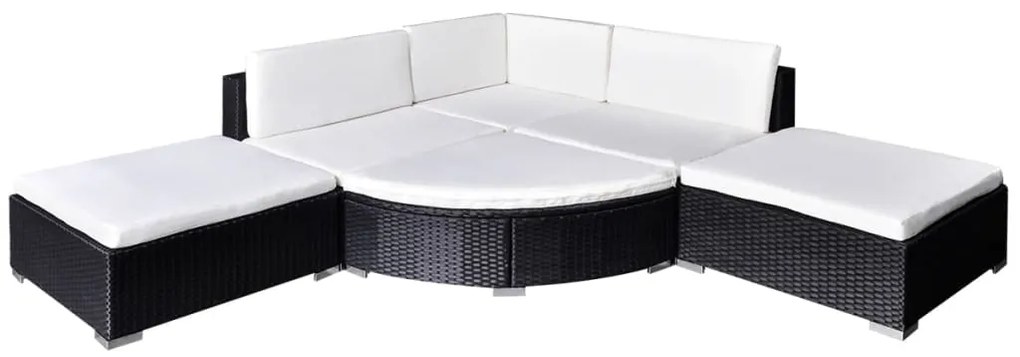 6 pcs conjunto lounge de jardim c/ almofadões vime PE preto