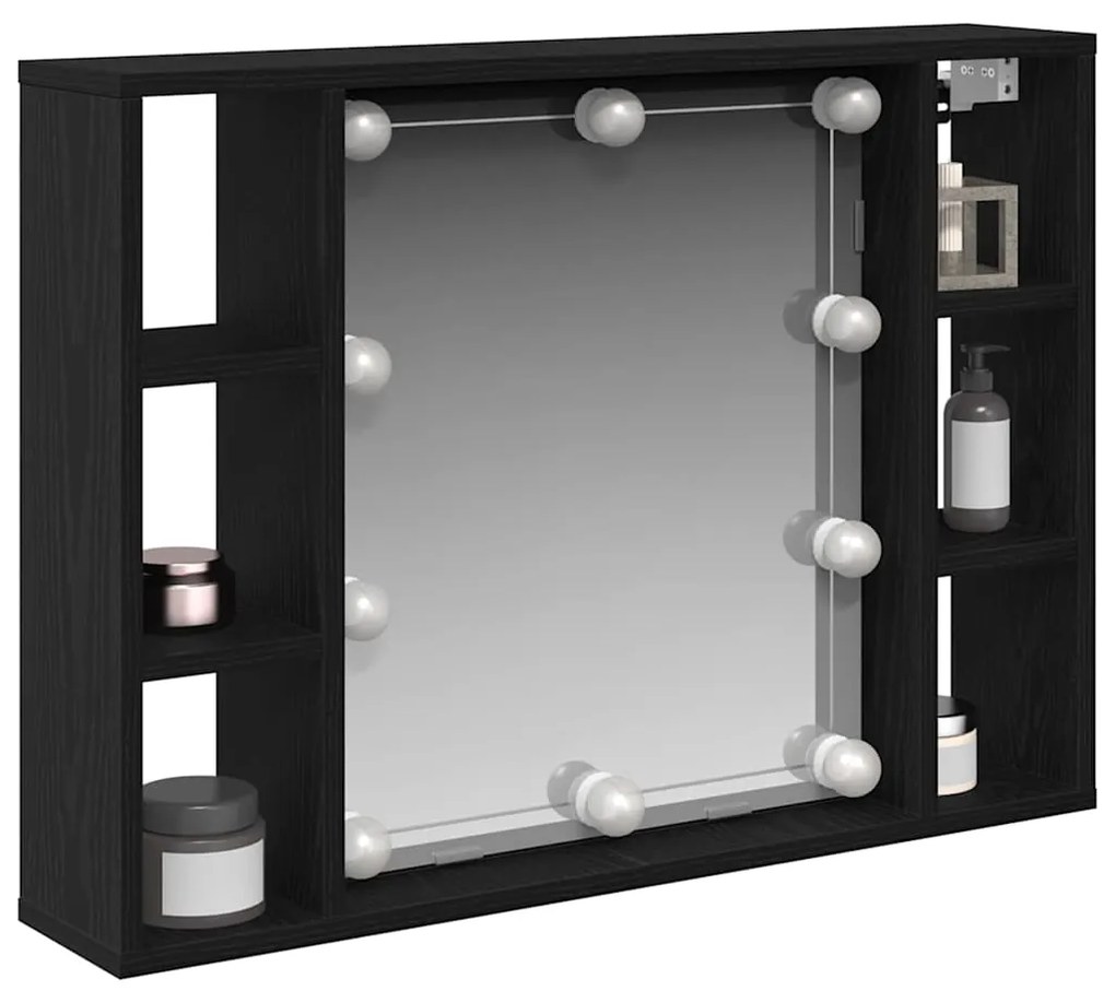 Armário Espelho LED vidaXL - Carvalho Preto - 76x15x55 cm - Feito de M