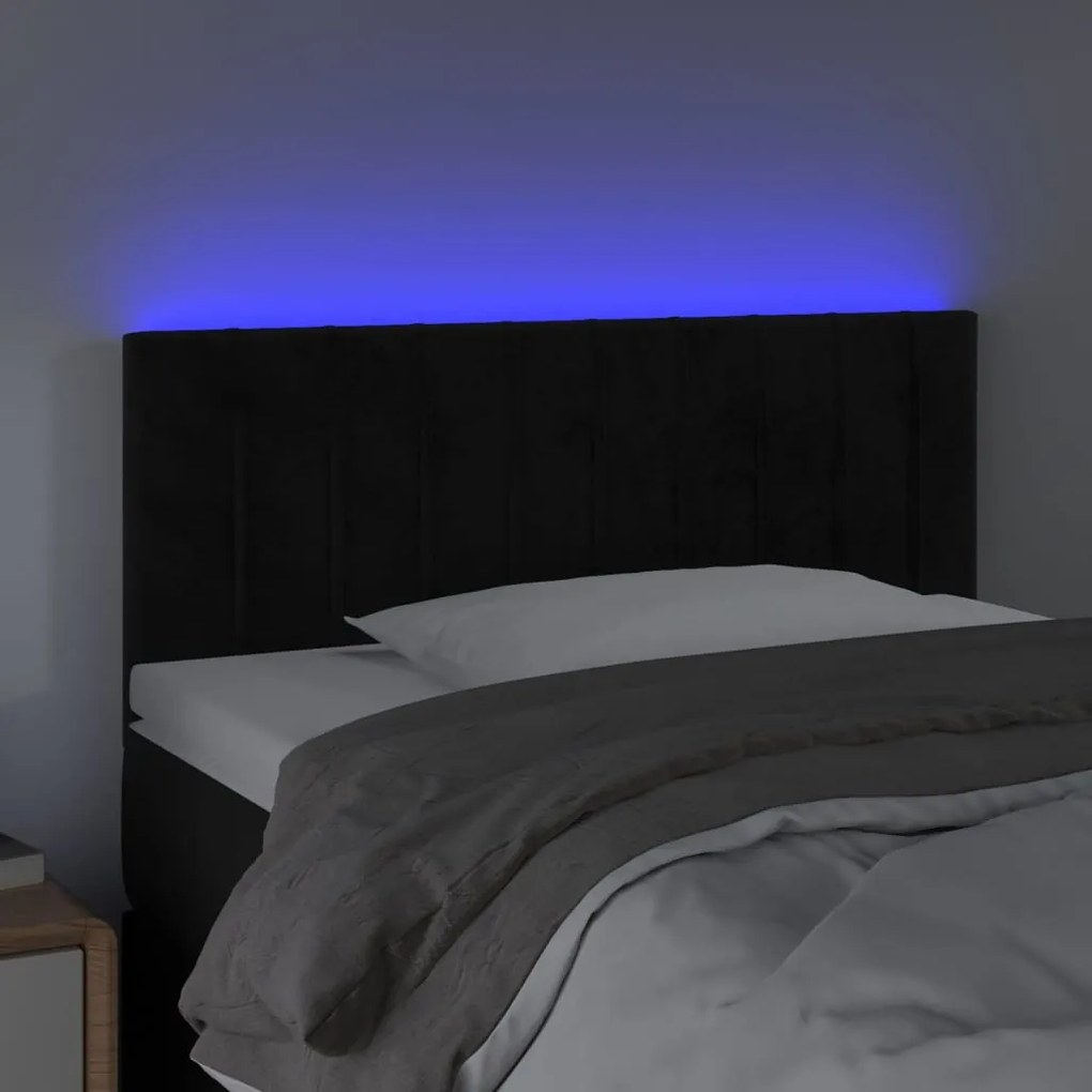 Cabeceira de cama c/ luzes LED veludo 80x5x78/88 cm preto