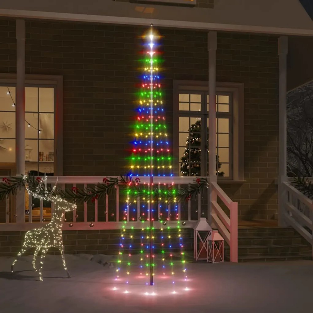 vidaXL Árvore de Natal mastro de bandeira 310 LEDs 300 cm colorido