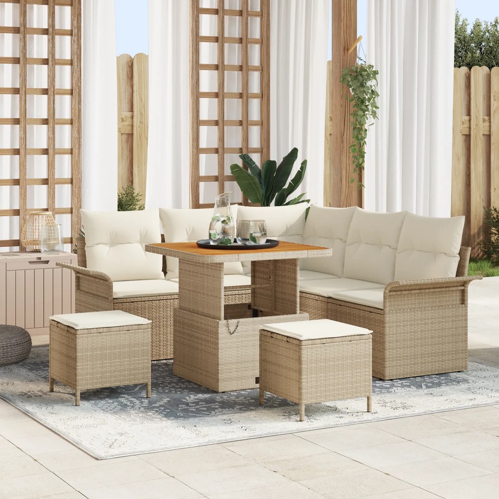 vidaXL Conjunto de Sofá de Jardim de 8 Peças com Almofadas em Bege Rattan Acácia