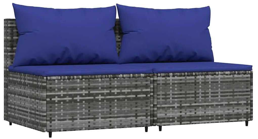 3 pcs conjunto lounge de jardim c/ almofadões vime PE cinzento