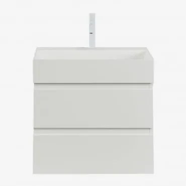 Conjunto De Móvel De Casa De Banho Em Madeira E Chapa De Freixo Com Lavatório Integrado Ona Branco & Sem Espelho & Branco - Sklum