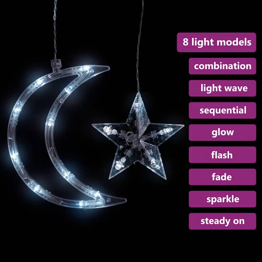 Estrelas e luas de luz c/ controlo remoto 345 LEDs branco frio