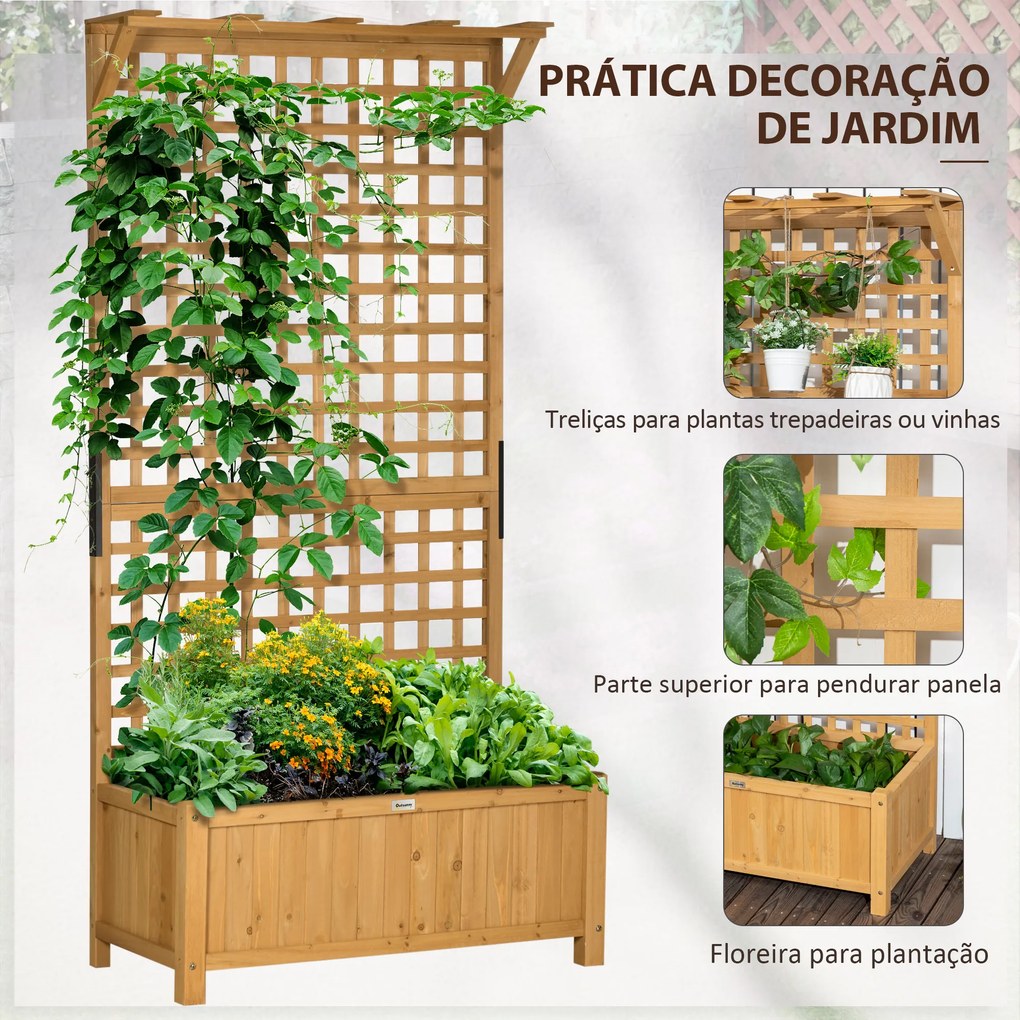 Outsunny Floreira com Treliça de Madeira Caixa de Plantio com Suporte para Plantas Trepadeiras para Cultivo de Plantas Flores para Pátio Terraço Varanda 90x45x183cm Madeira