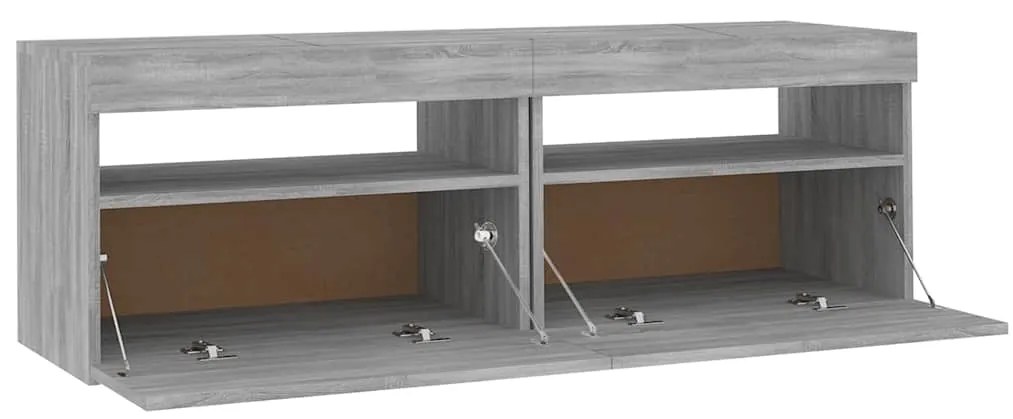 Móvel de TV com luzes LED 120x35x40 cm cinzento sonoma