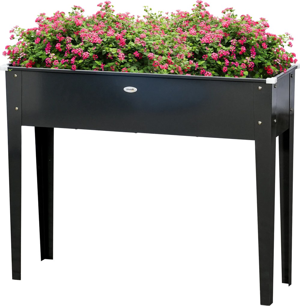 Floreira com pés, floreira, para horta, com orifício de drenagem, em aço galvanizado, 100 x 30 x 80 cm, preta