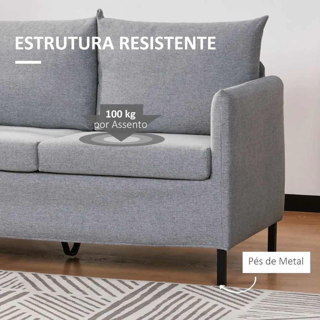 Sofá de 2 Lugares Estofado em Linho Sintético Sofá 2 Lugares de Sala de Estar com Almofadas Acolchoadas Apoio para os Braços e Pés de Aço 130x67x76,5c