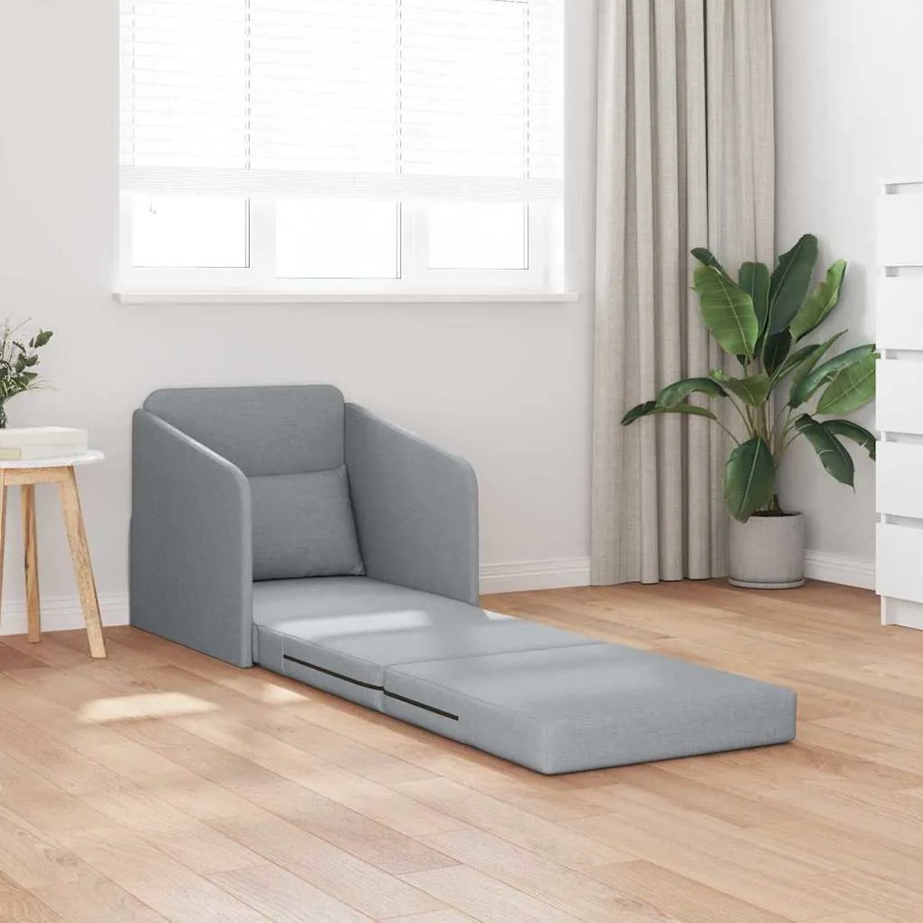 Sofá Cama de Chão 2-em-1 Cinza Claro 65x80x83 cm Tecido