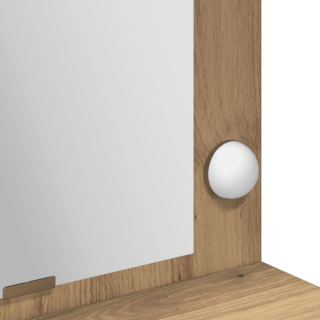 Mesa de Maquilhagem com Luzes LED em Carvalho Artesanal, 100x41x135 cm
