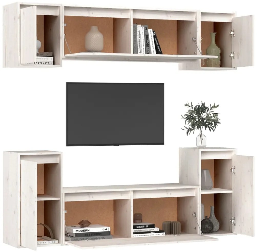 Móveis de TV 6 pcs madeira de pinho maciça branco