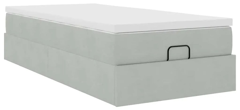 Estrutura cama otomana colchão 90x190 cm veludo cinzento claro