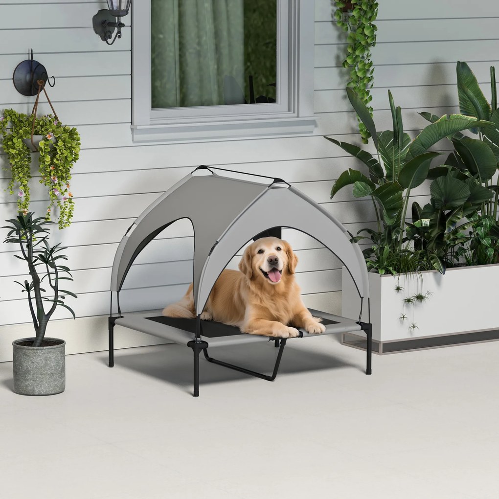 Cama para Cão e Gato, 91 x 76 x 85 cm, com Cobertura Anti-UV, Cinzenta