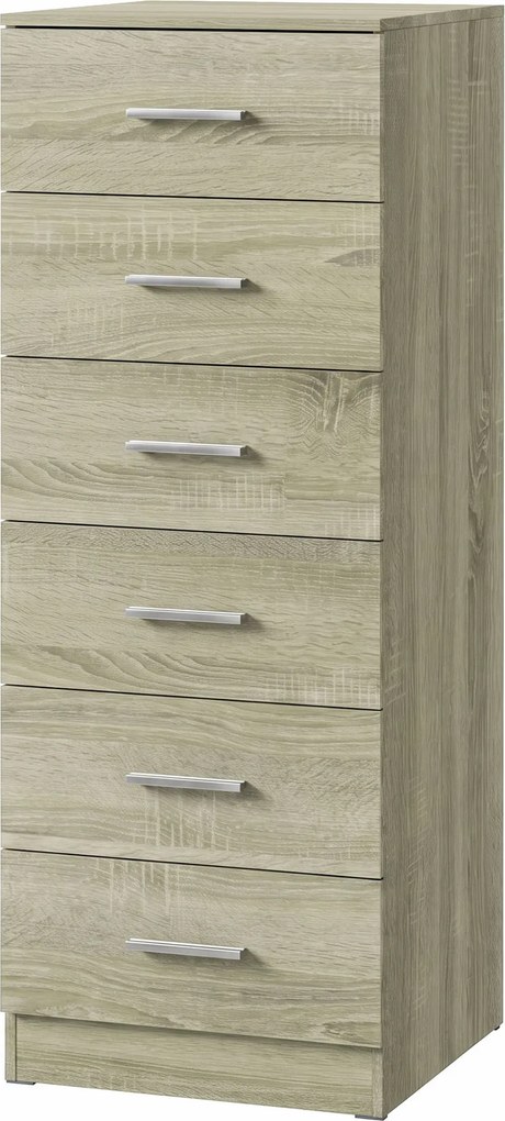 HOMCOM Cómoda 6 Gavetas, Móvel de Arrumação, Estilo Moderno, para Quarto, Entrada, Corredor, 40x40x110cm, Carvalho | Aosom Portugal