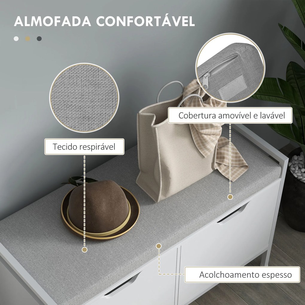 Banco Sapateira para Entrada com Assento Almofadado Amovível para 4 Pares de Sapatos 84x35x50 cm Branco