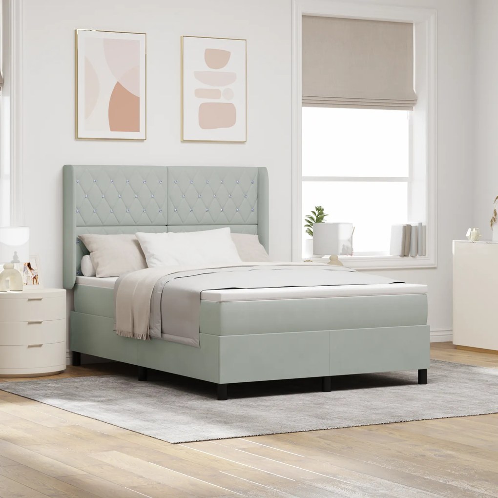 Cama Box Spring vidaXL com Colchão Cinza Claro 140x200 cm Veludo