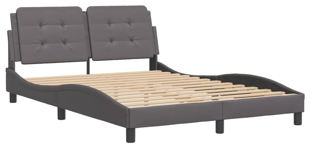Estrutura cama c/ cabeceira 140x200cm couro artificial cinzento