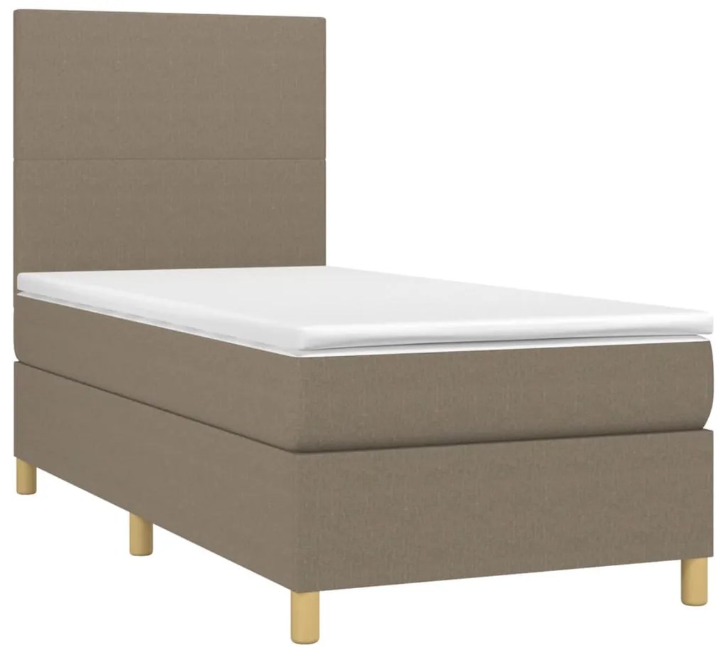 Cama box spring + colchão/LED 90x200cm tecido cinza-acastanhado