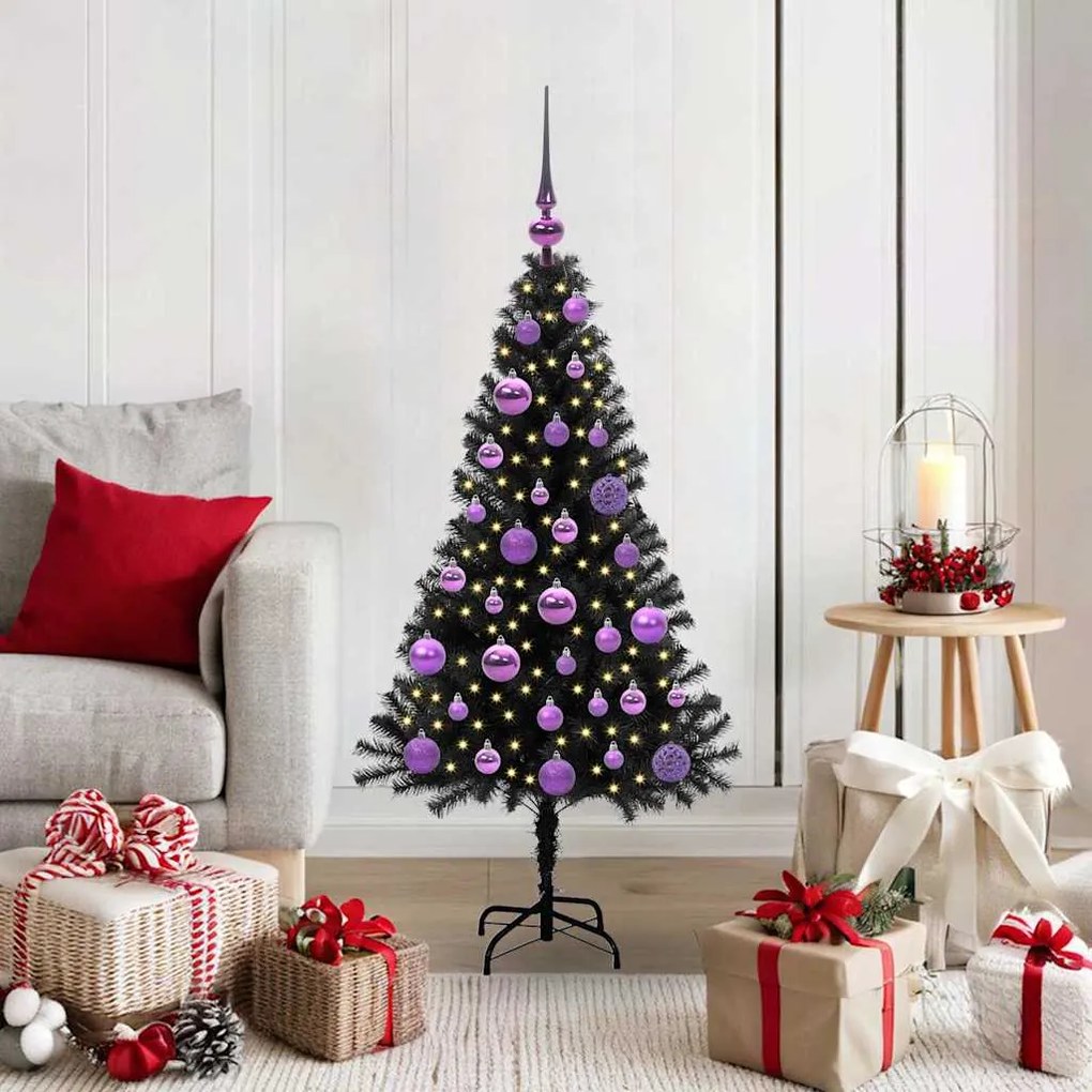 vidaXL Árvore de Natal com 150 LEDs com suporte Preto 120 cm PVC