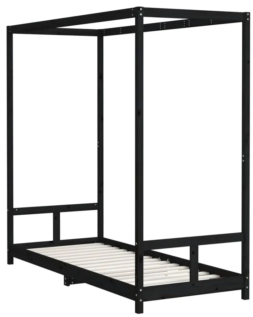 Estrutura de cama infantil 80x200 cm pinho maciço preto