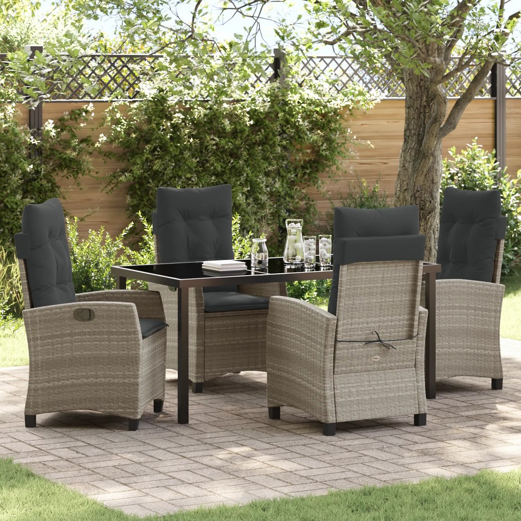vidaXL Conjunto de Jantar de Jardim com 5 Peças e Almofadas - Rattan Poliéster Cinzento Claro