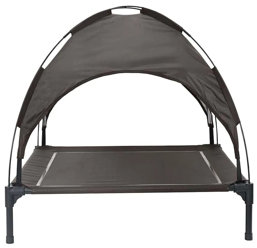 Cama Elevada para Cão da com Telhado Removível Castanho L Aço