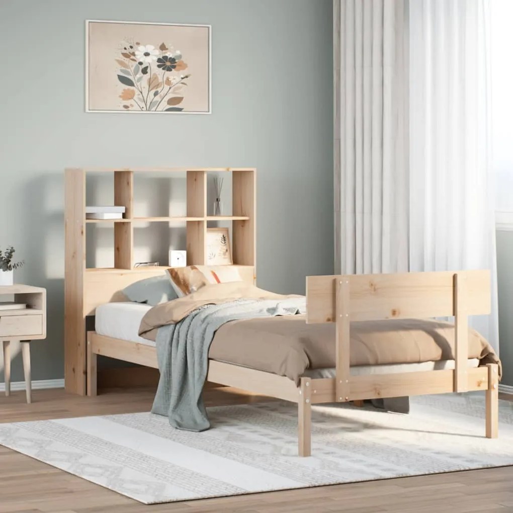 vidaXL Cama com estante sem colchão 90x200 cm pinho maciço